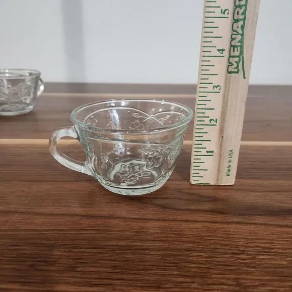 Savannah Vintage Anchor Hocking Flower Clear Glass Punch Tea Cups Mugs Set Of 6 - Picture 7 of 7